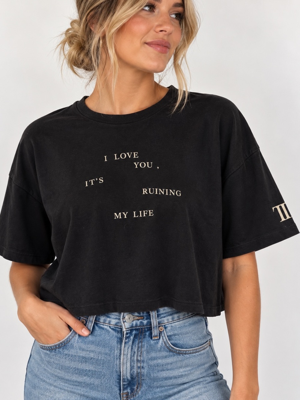 Taylor Swift I Love You It’s Ruining My Life Black Boxy Crop Tee Medium